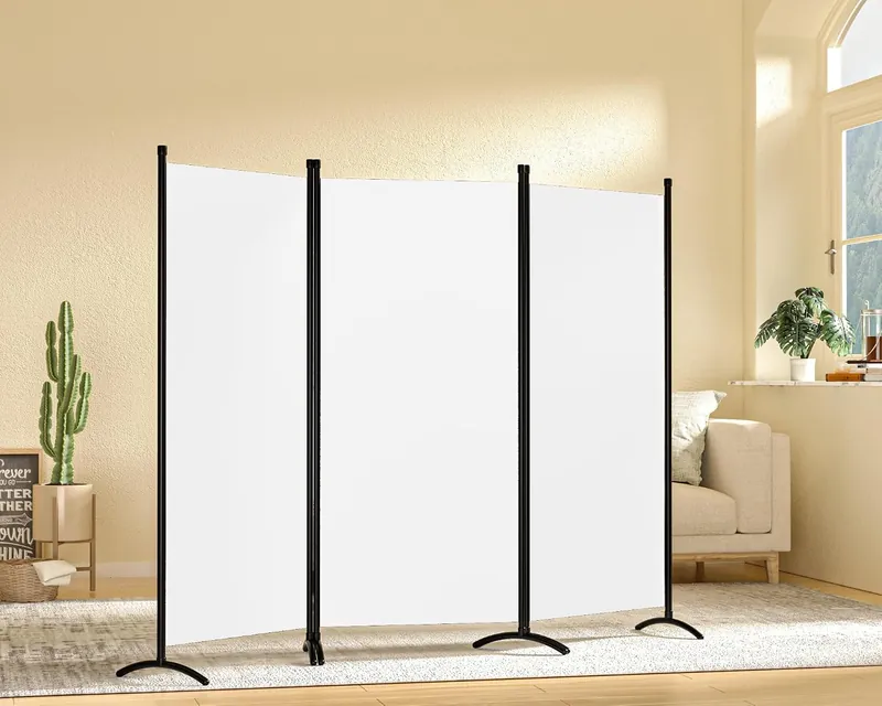 Grezone folding room divider, white, three panels. Product image showing the model, not a photograph of the unit for sale.